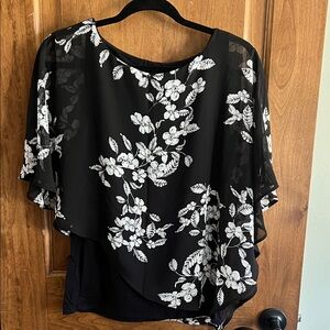 Ann Taylor Factory Black Blouse with White Floral Print